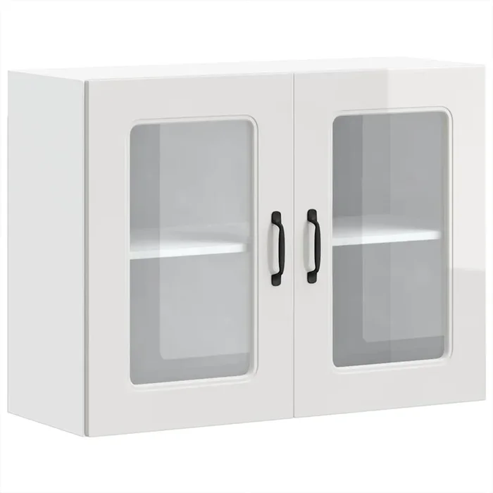 vidaXL Armario de cocina de pared con puerta de cristal «Kalmar» de, madera de ingeniería blanca brillante (3)