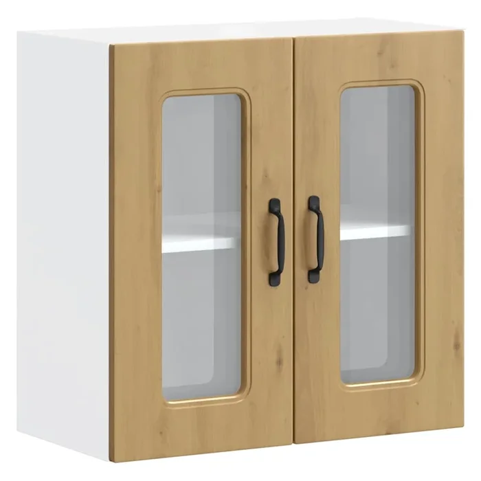 vidaXL Armario de cocina de pared con puerta de cristal «Kalmar» de, roble artesanal, madera de ingeniería (2)