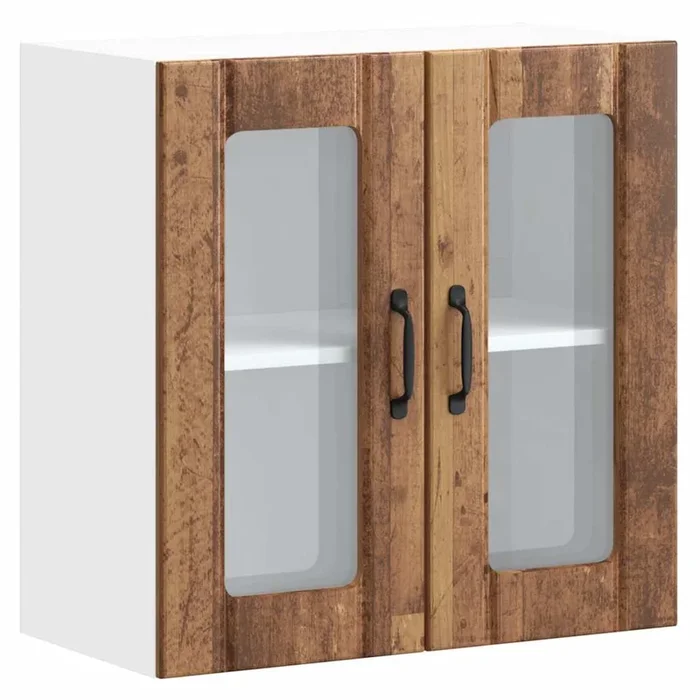 vidaXL Armario de cocina de pared con puerta de cristal «Lucca» de, madera de ingeniería envejecida
