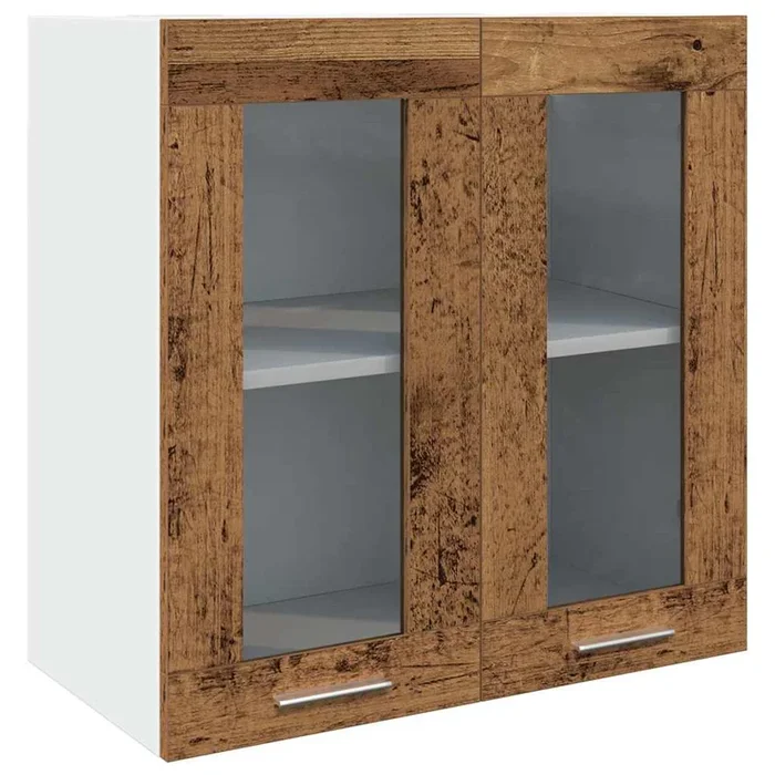 vidaXL Armario de cocina de pared «Lyon» con puerta de cristal, madera vieja,, 60x31x60 cm