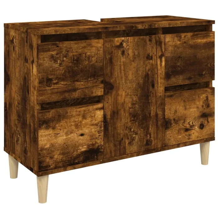 vidaXL Armario de lavabo madera contrachapada roble ahumado 80x33x60cm (3)