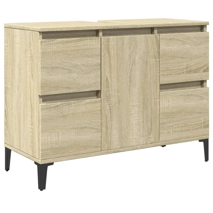 vidaXL Armario de lavabo madera contrachapada roble Sonoma 80x33x60 cm (2)