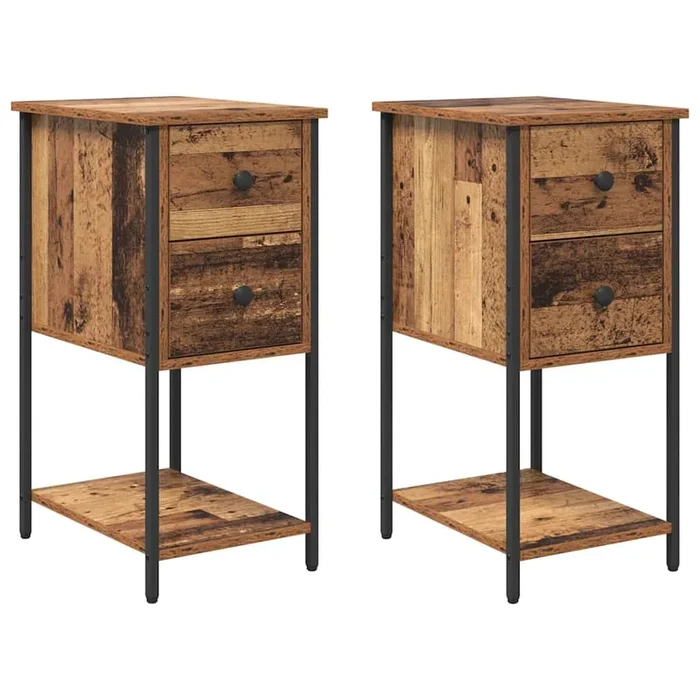 vidaXL Armario de Noche con cajón 2 pcs Madera vieja 32 x 42 x 70 cm