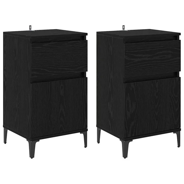 vidaXL Armario de Noche con cajón 2 pcs Roble negro 40 x 35 x 70 cm