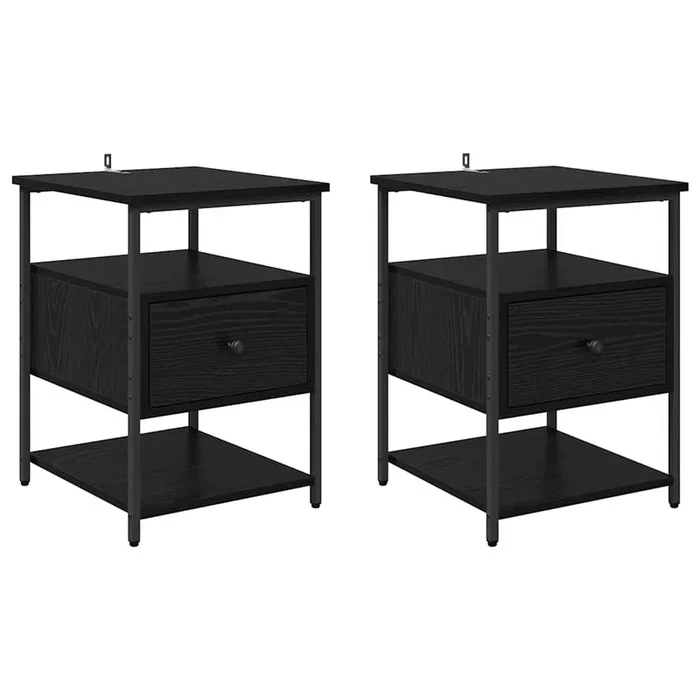 vidaXL Armario de Noche con cajón 2 pcs Roble negro 40 x 42 x 56 cm