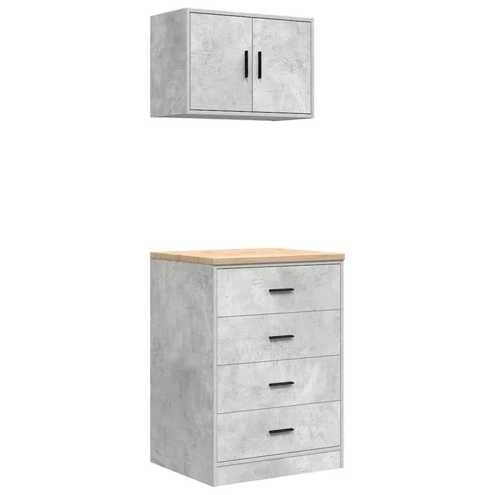 vidaXL Armarios 2 uds para garaje madera de ingeniería ris hormigón (3)
