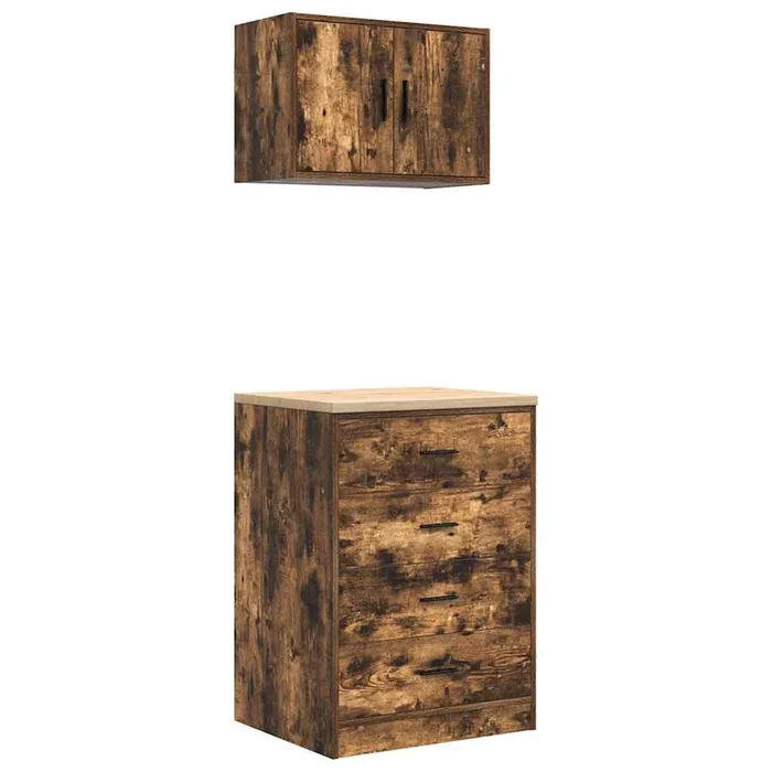 vidaXL Armarios 2 uds para garaje madera ingeniería roble ahumado (2)