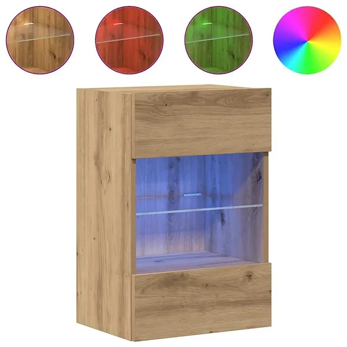 vidaXL Armarios de pared con luces LED para TV 2 uds roble artisian 40x30x60,5cm