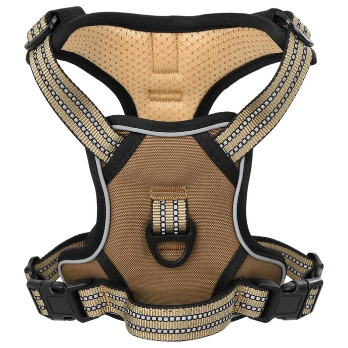 vidaXL Arnés para perros con correa y collar ajustable marrón S (2)