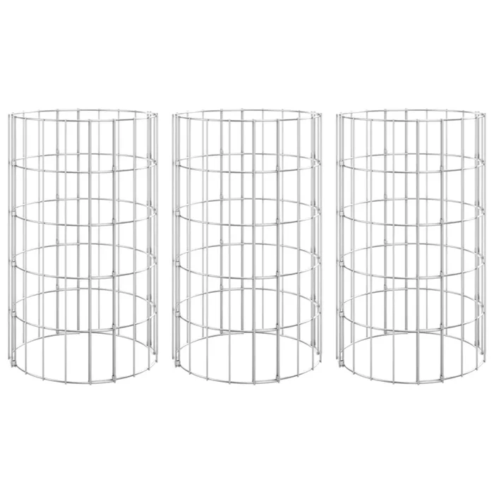vidaXL Arriate gaviones circular 3 uds acero galvanizado Ø30×50 cm