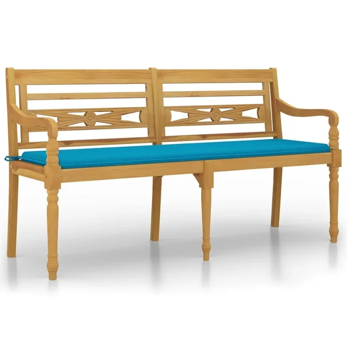 vidaXL Banco Batavia con cojín azul madera maciza de teca 150 cm (2)
