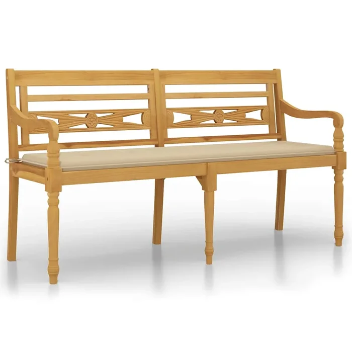 vidaXL Banco Batavia con cojín beige madera maciza de teca 150 cm (2)