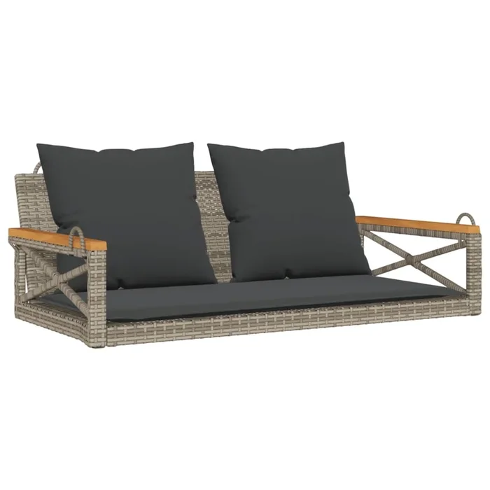 vidaXL Banco columpio con cojines ratán sintético gris 109x62x40 cm (3)