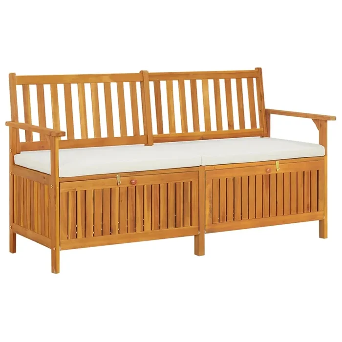 vidaXL Banco de almacenaje con cojín madera maciza de acacia 148 cm (2)