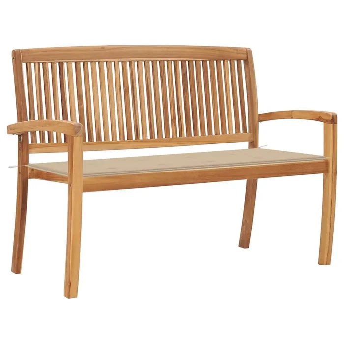 vidaXL Banco de jardín apilable con cojín madera maciza teca 128,5 cm (3)
