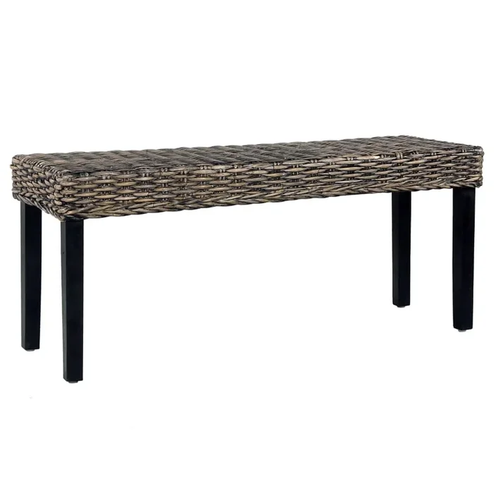 vidaXL Banco de ratán kubu y madera maciza de caoba negro 110 cm