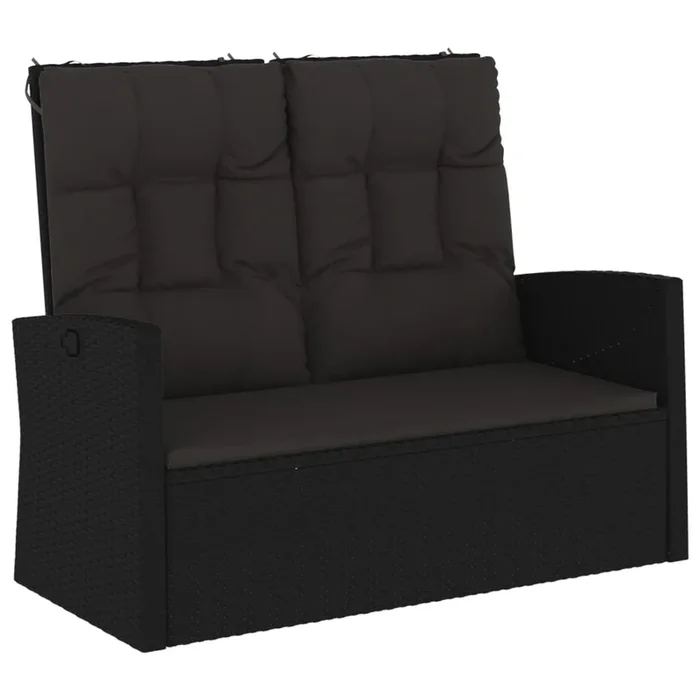 vidaXL Banco jardín reclinable y cojines ratán sintético negro 118 cm
