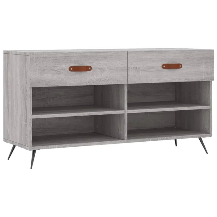 vidaXL Banco zapatero madera de ingeniería gris Sonoma 102x35x55 cm (8)
