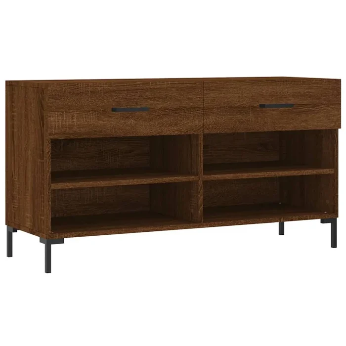 vidaXL Banco zapatero madera de ingeniería marrón roble 102x35x55 cm (3)