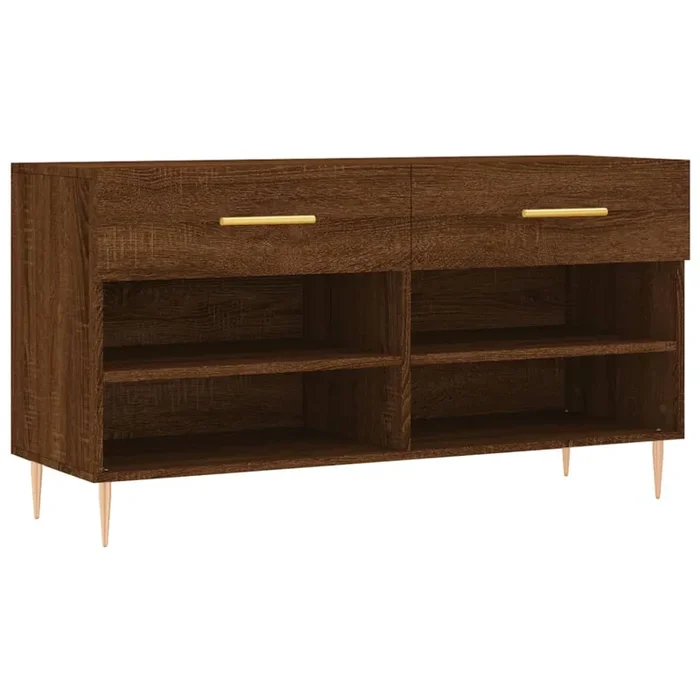 vidaXL Banco zapatero madera de ingeniería marrón roble 102x35x55 cm (5)