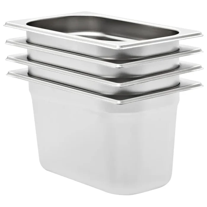 vidaXL Bandejas Gastronorm 4 unidades GN 1/4 150 mm acero inoxidable