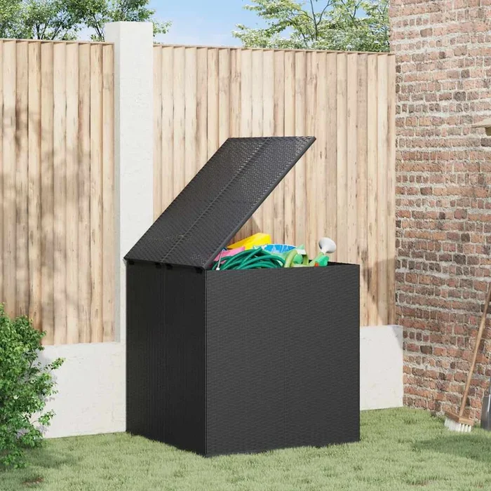 vidaXL Baúl de cojines para jardín de ratán PE negro 100×97,5×104 cm