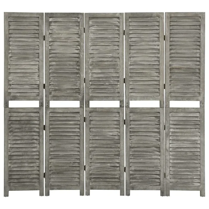 vidaXL Biombo de 5 paneles de madera maciza gris 179×166 cm