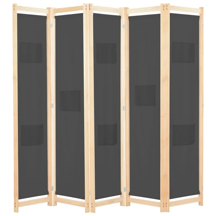 vidaXL Biombo divisor 5 paneles de tela gris 200x170x4 cm