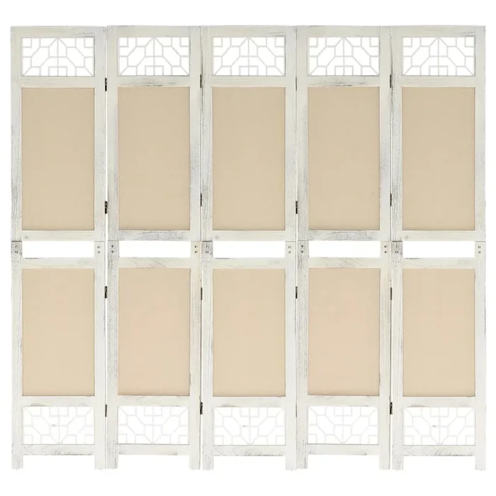 vidaXL Biombo divisor de 5 paneles de tela color crema 175×165 cm
