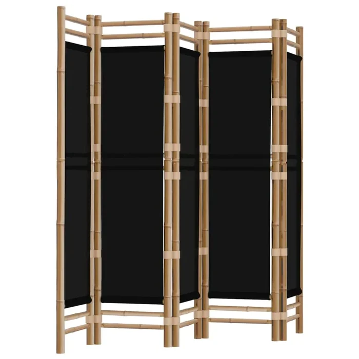vidaXL Biombo plegable de 5 paneles bambú y lona 200 cm (2)