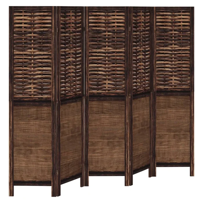 vidaXL Biombo separador de 5 paneles madera paulownia marrón oscuro