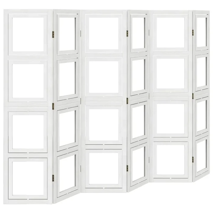 vidaXL Biombo separador de 6 paneles madera maciza Paulownia blanco (2)
