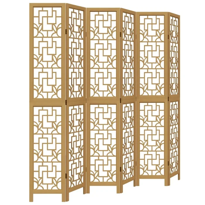 vidaXL Biombo separador de 6 paneles madera maciza paulownia marrón (4)
