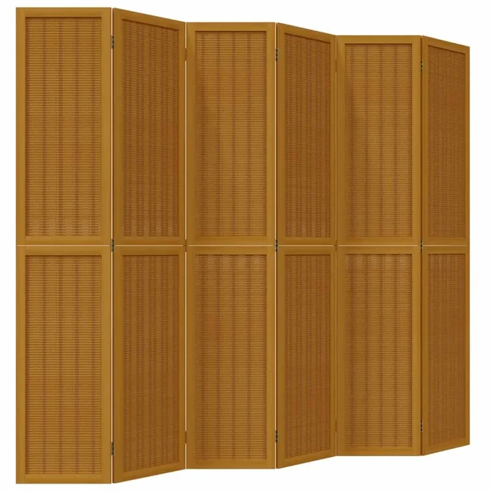 vidaXL Biombo separador de 6 paneles madera maciza paulownia marrón (7)
