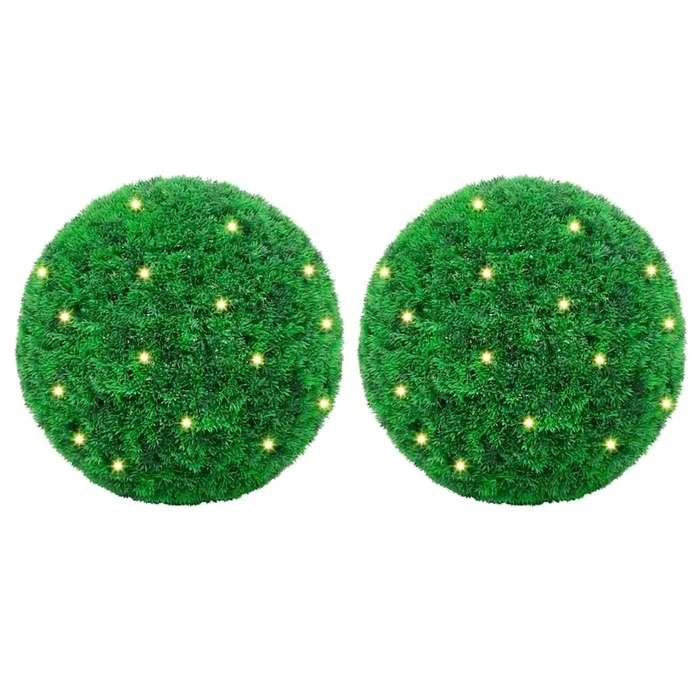 vidaXL Bolas de boj artificial con luces LED 2 unidades 27 cm