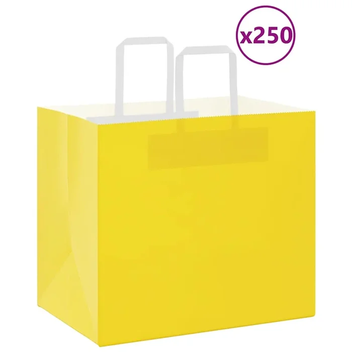 vidaXL Bolsas de papel con asas 250 uds amarillas 32x22x28 cm