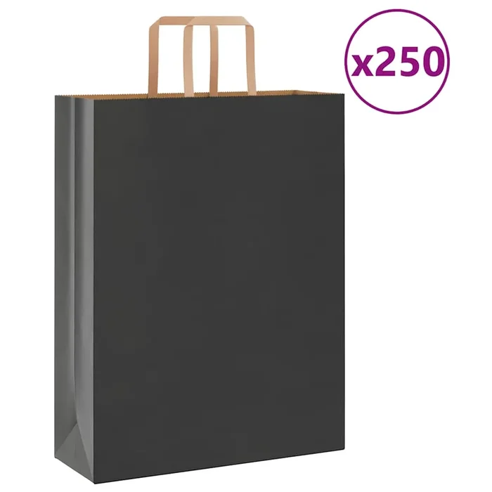 vidaXL Bolsas de papel con asas 250 uds negra 32x12x42 cm