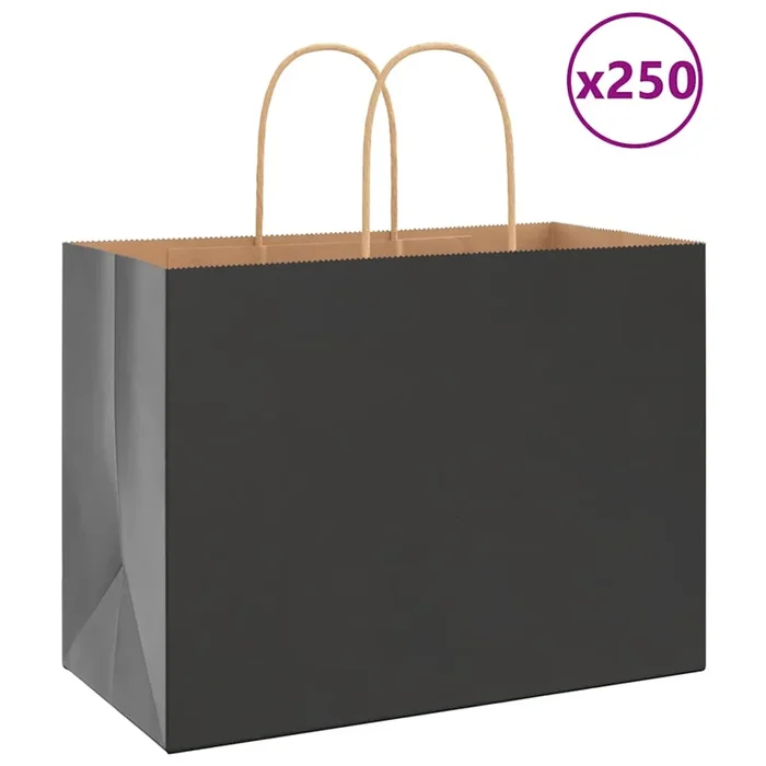 vidaXL Bolsas de papel con asas 250 uds negra 32x17x25 cm (2)