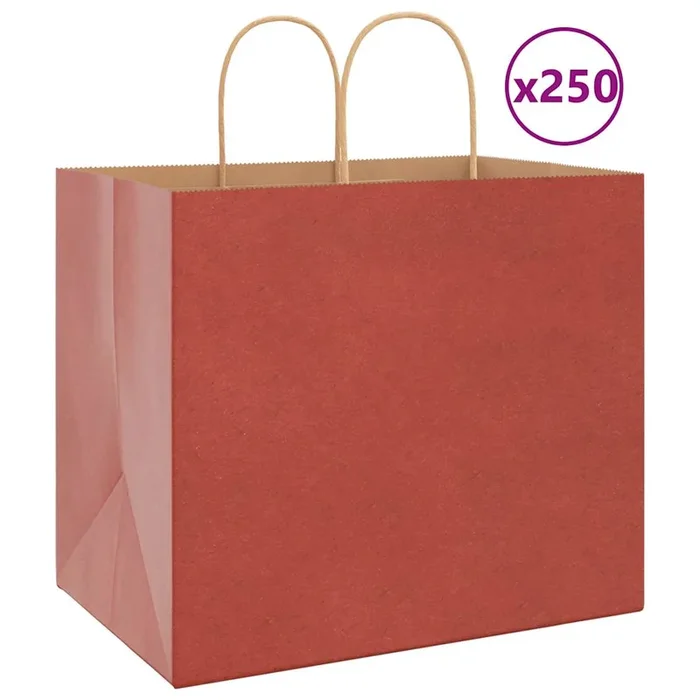 vidaXL Bolsas de papel con asas 250 uds rojo 32x22x28 cm (2)