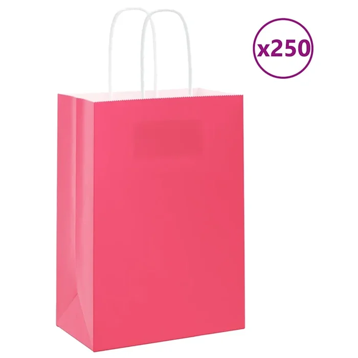 vidaXL Bolsas de papel con asas 250 uds rosa 15x8x21 cm (2)