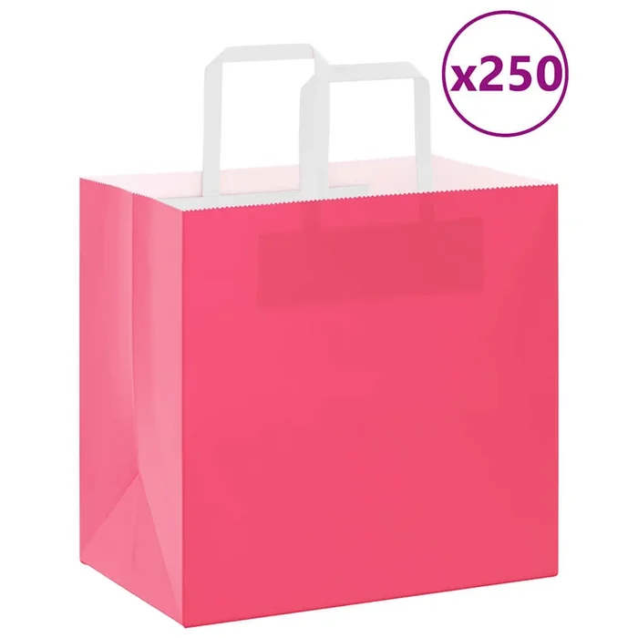 vidaXL Bolsas de papel con asas 250 uds rosa 26x17x25 cm