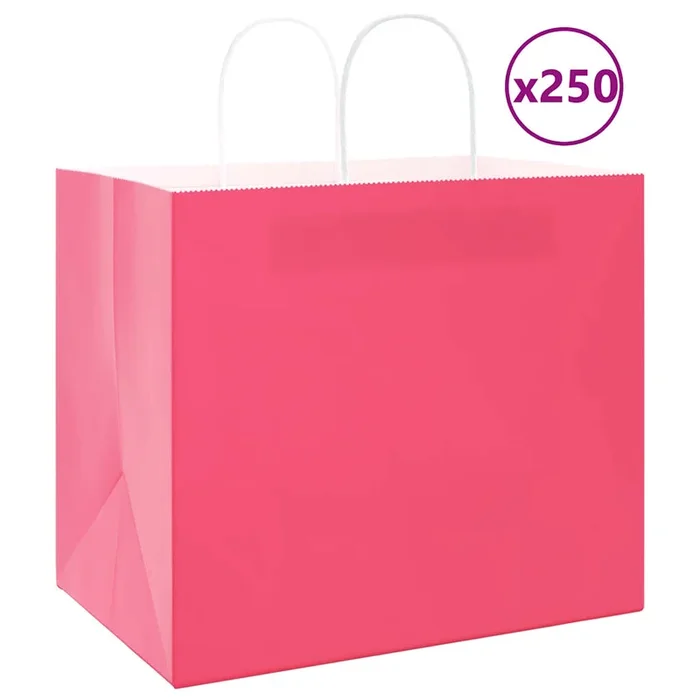 vidaXL Bolsas de papel con asas 250 uds rosa 32x22x28 cm (2)
