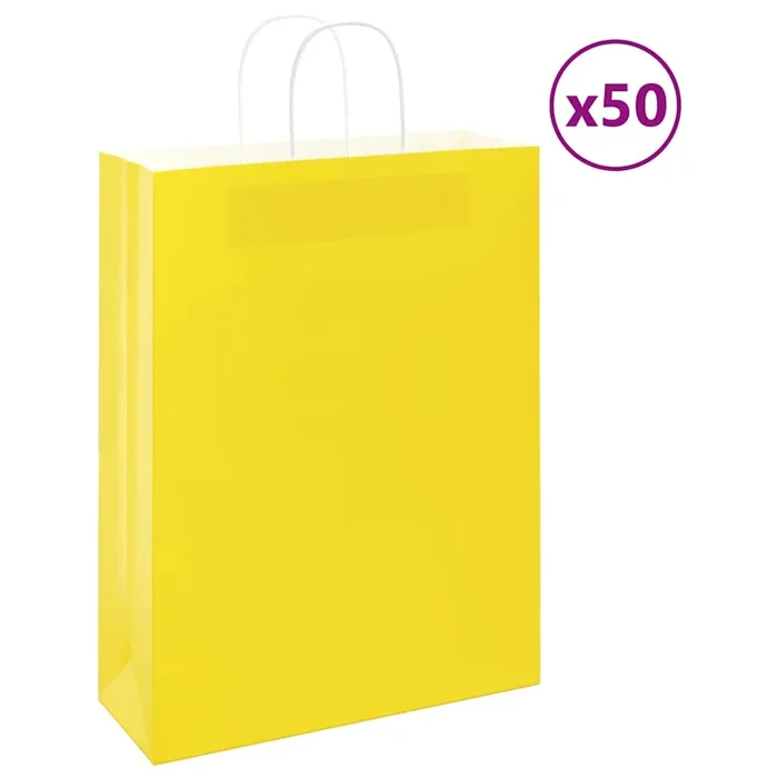 vidaXL Bolsas de papel con asas 50 uds amarillas 32x12x42 cm (2)