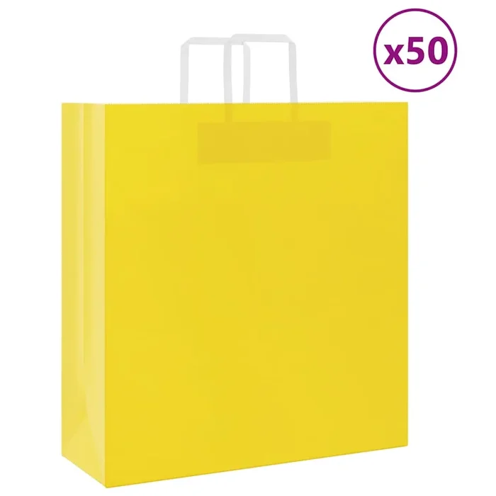 vidaXL Bolsas de papel con asas 50 uds amarillas 45x17x48 cm