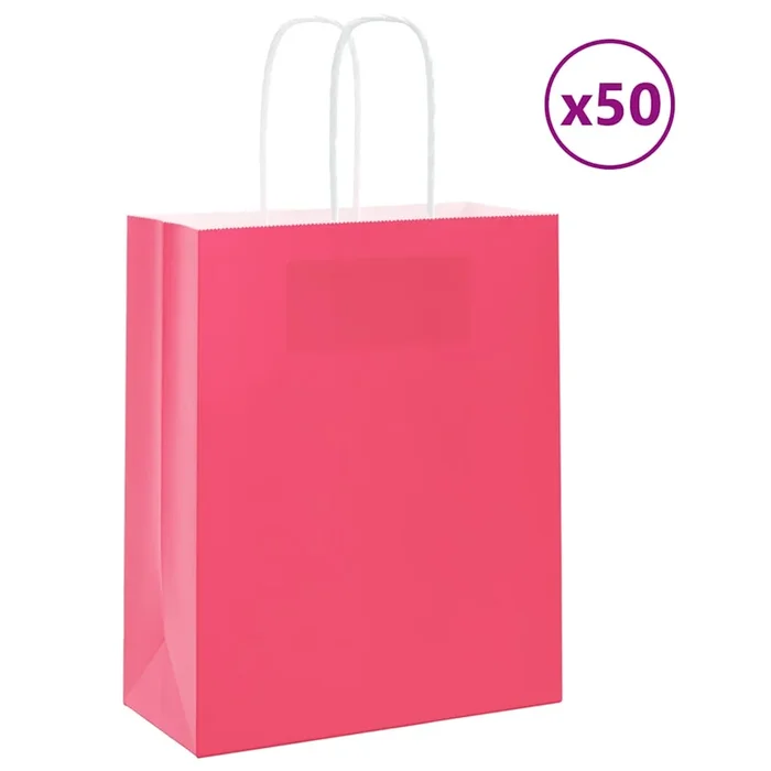 vidaXL Bolsas de papel con asas 50 uds rosa 18x8x22 cm (2)