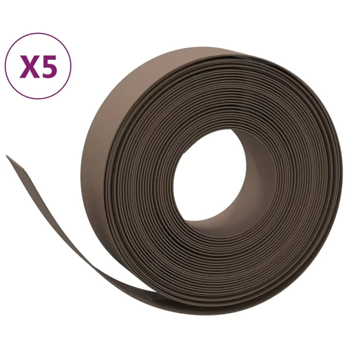 vidaXL Borduras de jardín 5 uds polietileno marrón 10 m 15 cm