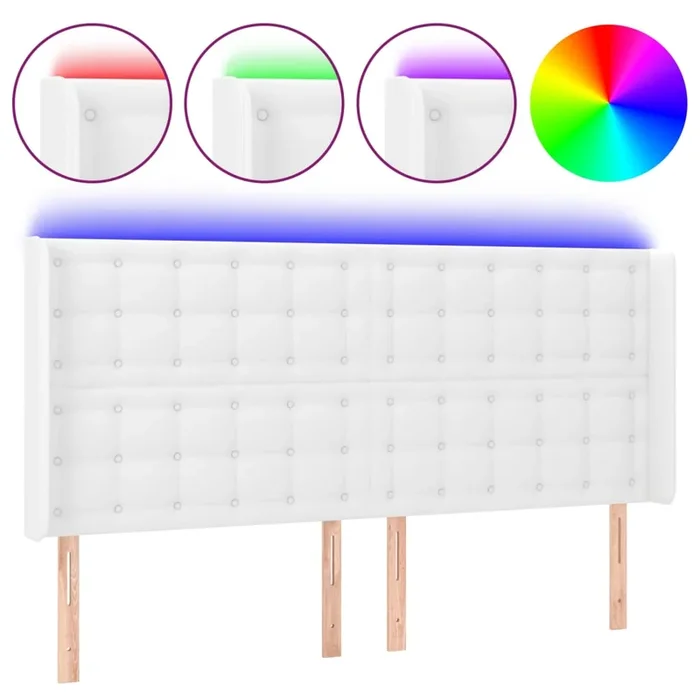 vidaXL Cabecero con LED cuero sintético blanco 183x16x118/128 cm (3)