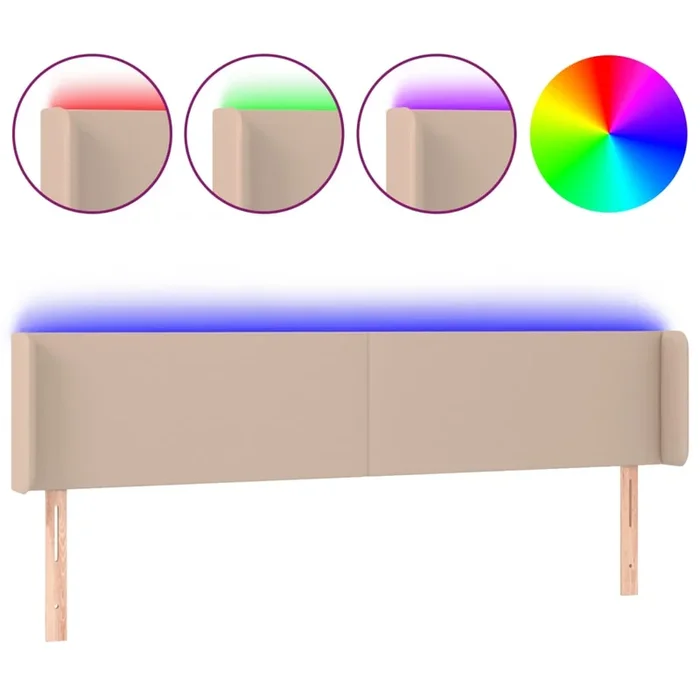 vidaXL Cabecero con LED cuero sintético capuchino 203x16x78/88 cm (2)