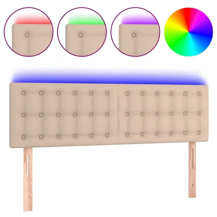 vidaXL Cabecero con LED cuero sintético color capuchino 144x5x78/88 cm (2)