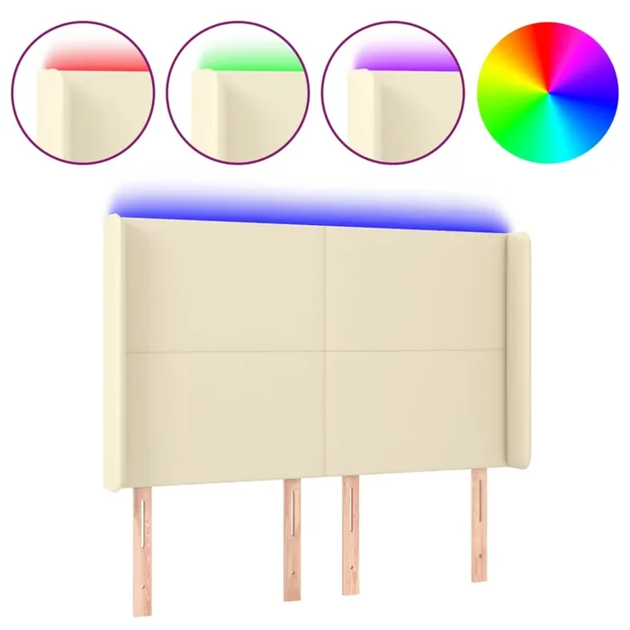 vidaXL Cabecero con LED cuero sintético color crema 147x16x118/128 cm (2)